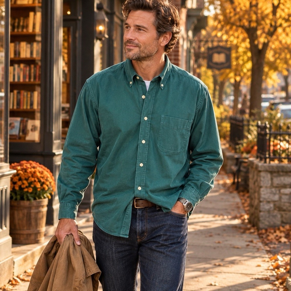 Vintage 90s J Crew Oarsman Oxford Shirt Mens M Green Hong Kong Button Down